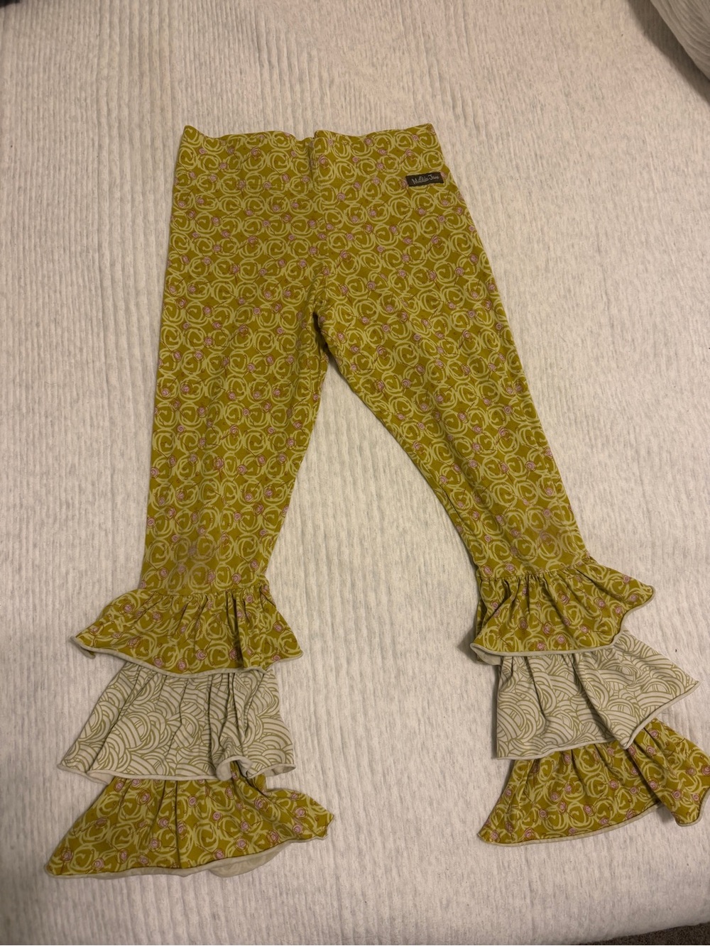 Matilda Jane ruffle Flared Leggings in Mustard Floral